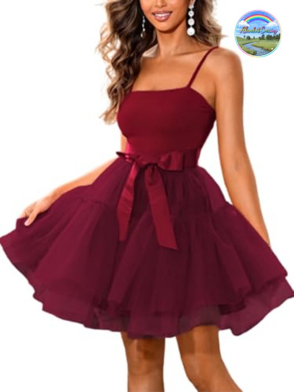 Poofy Tulle Spaghetti Strap Dress Semi Formal High Waisted Low Back A-Line